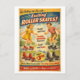 Carte Postale Publicité pour des patins à roulettes de style vin