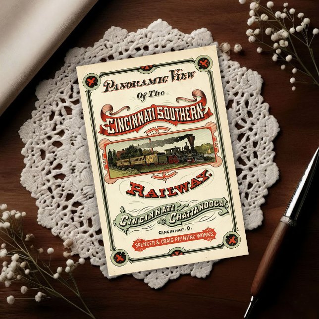 Carte Postale Publicité pour la ligne de train Cincinnati ornée  (Créateur téléchargé)