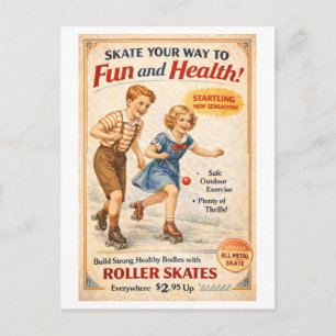 Carte Postale Publicité pour patins à roulettes de style vintage