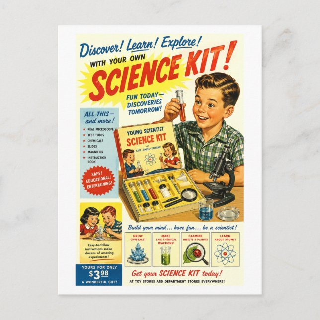 Carte Postale Publicité pour une trousse de sciences de style ré (Devant)