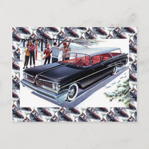 Carte Postale Publicité pour voitures anciennes, Ski en voiture