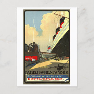 Carte Postale Publicité transatlantique Paris-New York vintage
