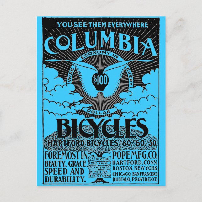 Carte Postale Publicité vintage - Bicyclettes Columbia (Devant)