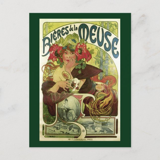 Carte Postale Publicité vintage de bière Mucha (Devant)