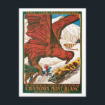 Carte Postale Publicité vintage de Chamonix Mont-Blanc<br><div class="desc">De notre affiche du même nom. Années 1920 Publicité touristique française Artiste : Auguste Matisse Titel : Jeux olympiques d'hiver de 1924 Objet : Un grand oiseau prédateur (aigle) tient un trophée des gagnants en survolant une équipe de bobsleigh. Un vieux pont en pierre romaine se découvre dans l'arrière -...</div>