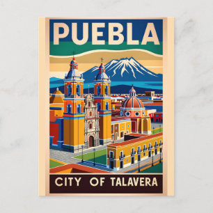 Carte Postale Puebla vintage Mexique Ville de Talavera Rétro