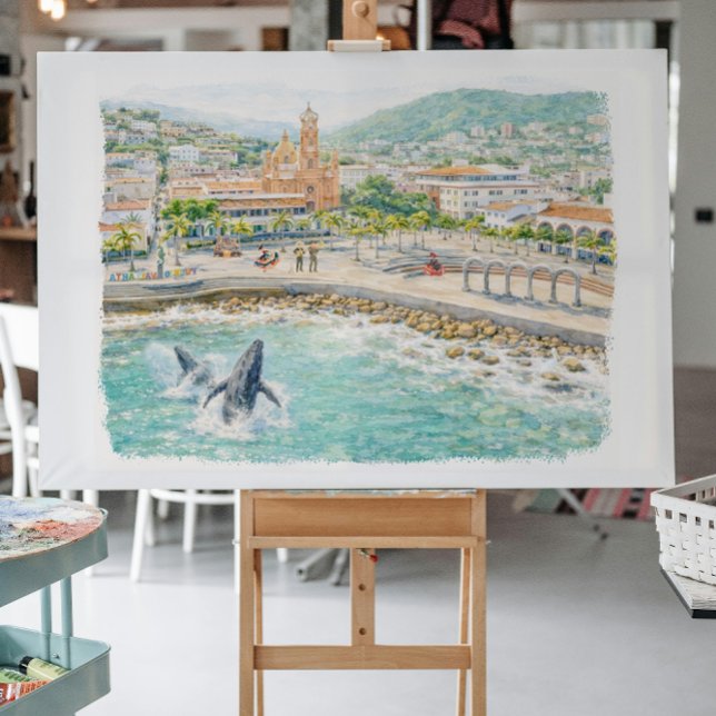 Carte Postale Puerto Vallarta Illustrated Malecón (Créateur téléchargé)