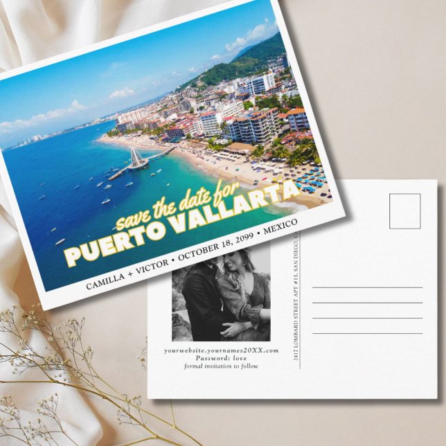 Carte Postale Puerto Vallarta Mexique Mariage Enregistrer la dat (Puerto Vallarta Wedding Mexico Save the Date Postcard)