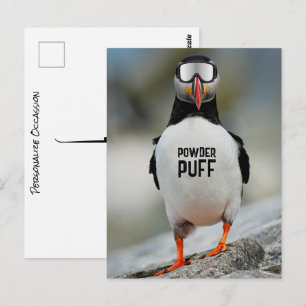 Carte Postale Puffin drôle en ski alpin Voyage en ski Powder Puf