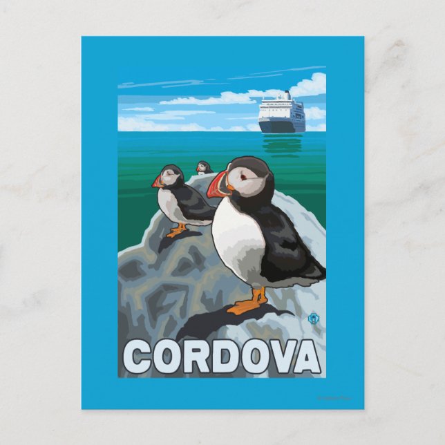 Carte Postale Puffins & Cruise Ship - Cordova, Alaska (Devant)