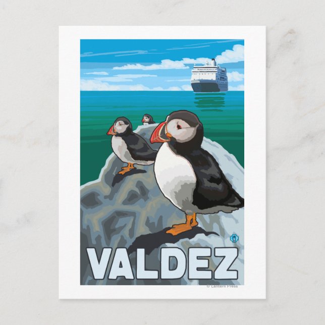 Carte Postale Puffins & Cruise Ship - Valdez, Alaska (Devant)