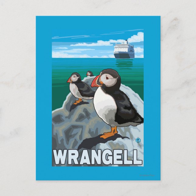Carte Postale Puffins & Cruise Ship - Wrangell, Alaska (Devant)