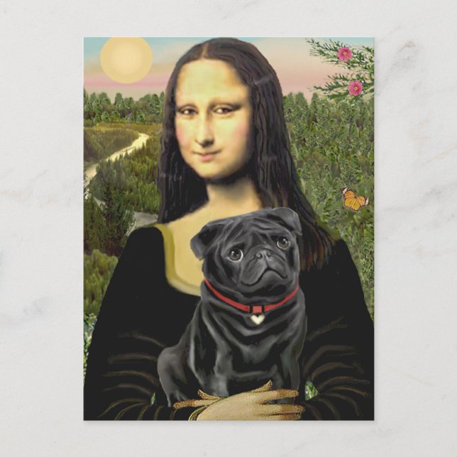 Carte Postale Pug 16 (noir) - Mona Lisa (Devant)