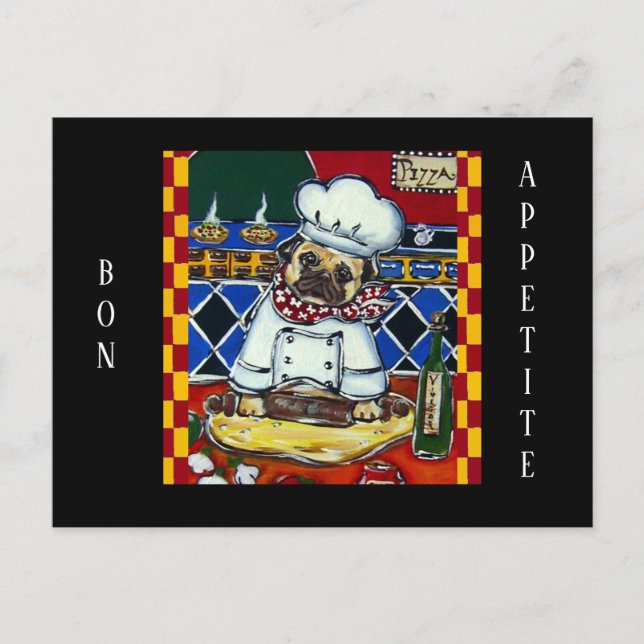 Carte Postale Pug Chef Pizza (Devant)