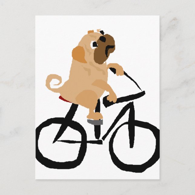 Carte Postale Pug Chien Drôle à Vélo (Devant)