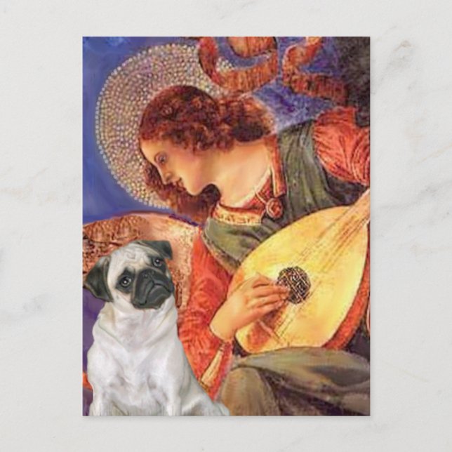 Carte Postale Pug H (faon) - Ange à la mandoline (Devant)