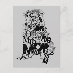Carte Postale Pug wordart silhouette moderne rétro
