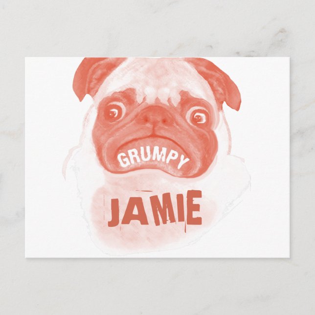 Carte Postale Puggy Grumpy Coral Orange (Devant)