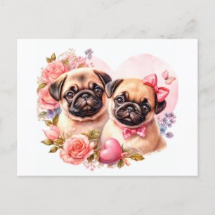 Carte Postale Pugs de la Saint-Valentin