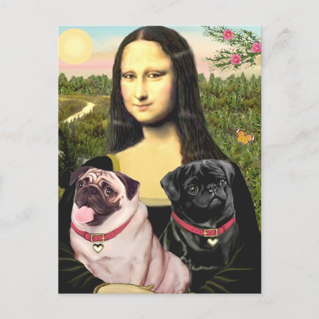Carte Postale Pugs (Fauve + Noir) - Mona Lisa (Devant)
