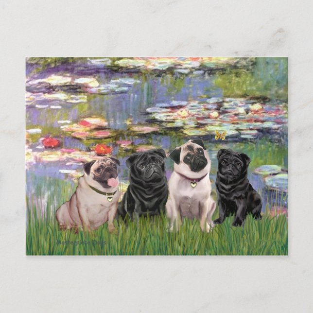 Carte Postale Pugs (Quatre) - Lilies2 (Devant)