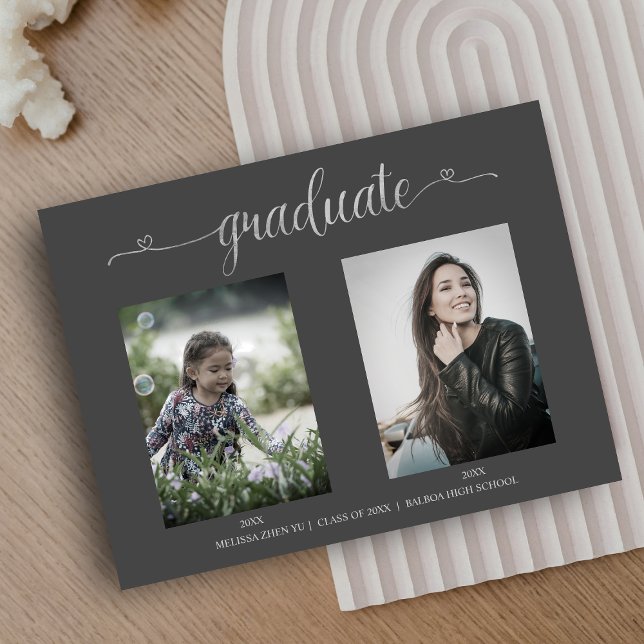 Carte Postale Puis et maintenant deux photos Faire-part diplômée (Créateur téléchargé)