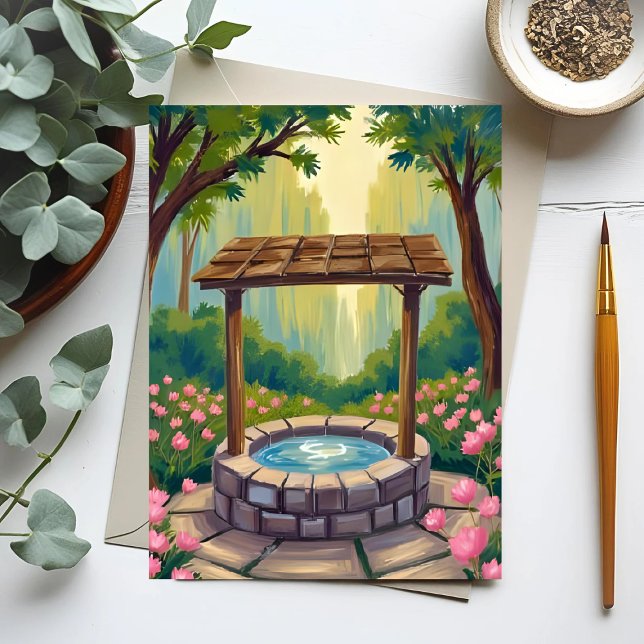Carte Postale Puits de souhaits Forêt florale magique (Créateur téléchargé)