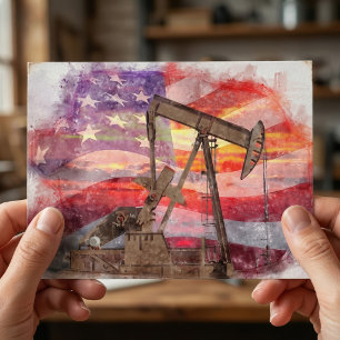 Carte Postale Pumpjack silhouette pastille Drapeau américain