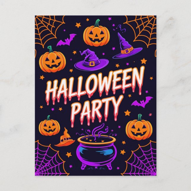 Carte Postale Pumpkin Cauldron Halloween Party Invite (Devant)