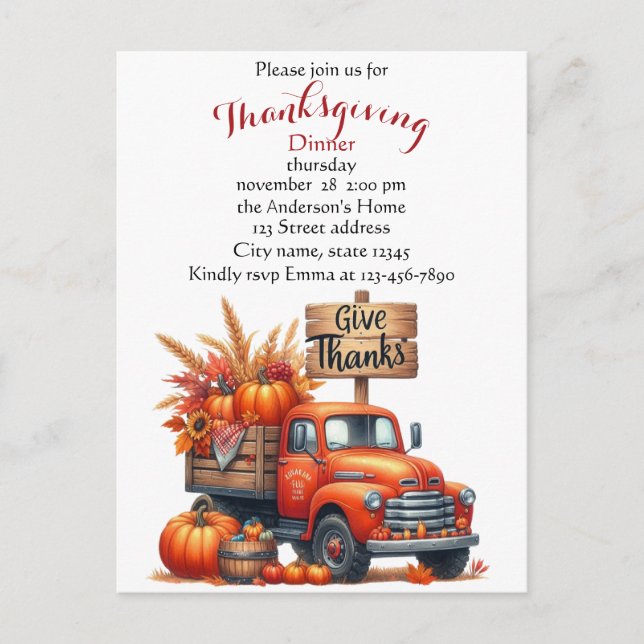 Carte Postale Pumpkin d'Action de Grâce Rustique Aquarelle Autom (Devant)