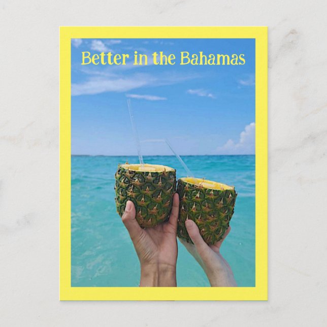 Carte Postale punch au rhum d'ananas sur la plage, Bahamas (Devant)