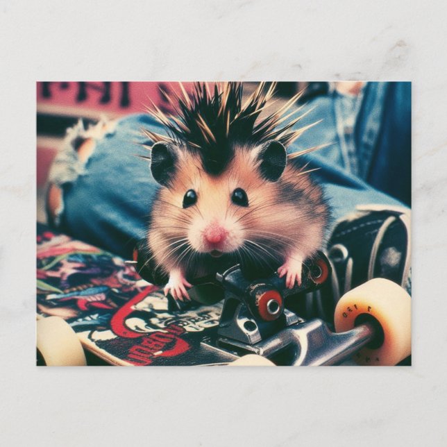 Carte Postale Punk Skateboard Cute Hamster (Devant)