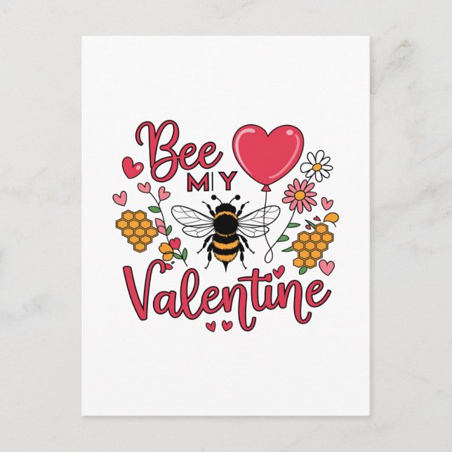 Carte Postale Punny Bee my Valentine Hearts and Flowers (Devant)