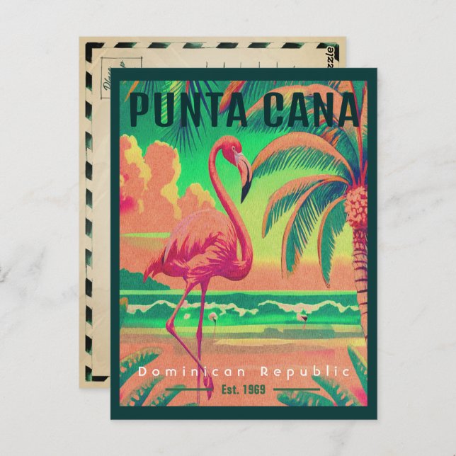 Carte Postale Punta Cana DR Retro Flamants roses Souvenir 1950 (Devant / Derrière)