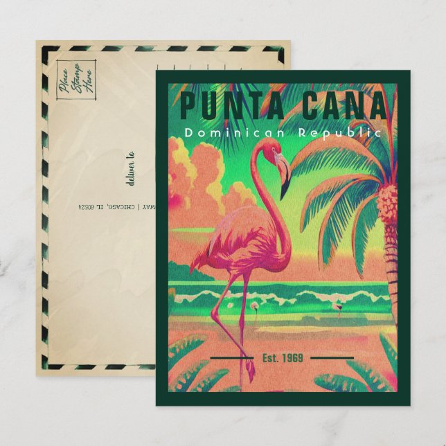 Carte Postale Punta Cana DR Retro Flamants roses Souvenir 1950 (Devant / Derrière)