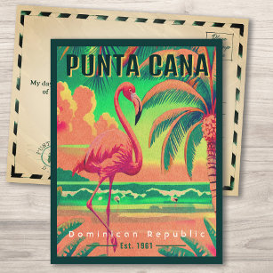 Carte Postale Punta Cana DR Retro Flamants roses Souvenir 1960