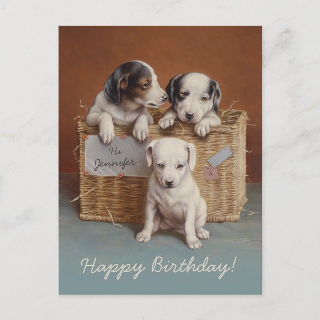 Carte Postale Puppies en a basket CC0686 Carl Reichert Birthday (Devant)