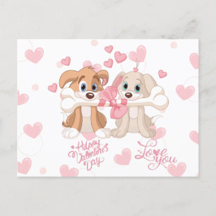 Carte Postale Puppies mignonnes avec un os coeur de la Saint-Val
