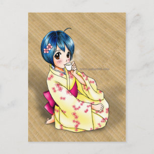 Carte Postale Puppy Love Yukata Girl