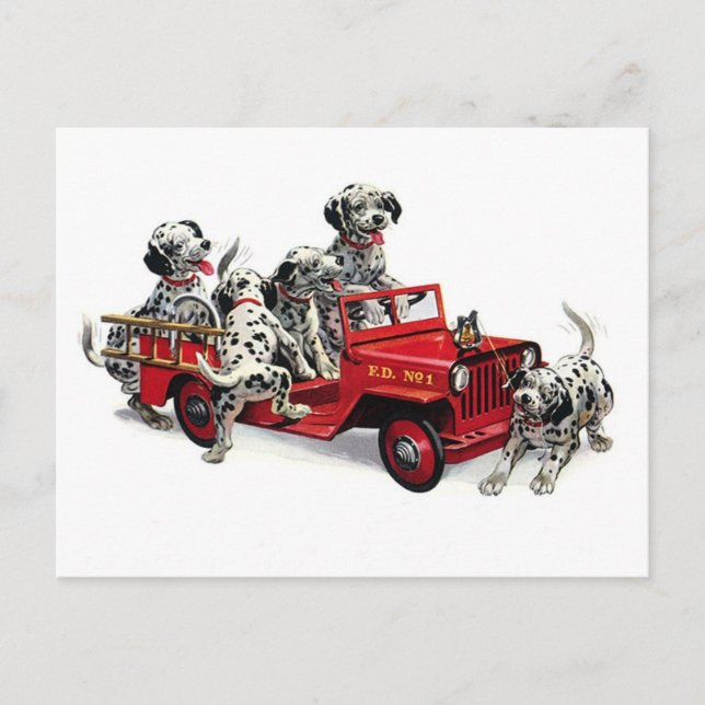 Carte Postale Pups dalmate avec camion-feu (Devant)