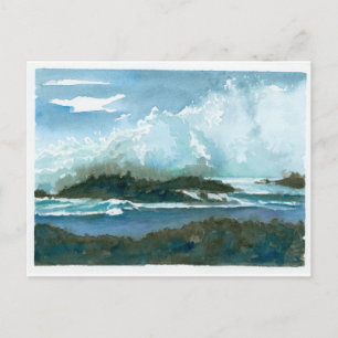 Carte Postale Pupukea Beach Oahu Hawaii Aquarelle Vagues Art
