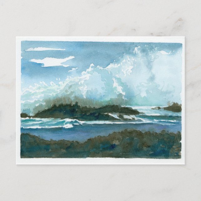 Carte Postale Pupukea Beach Oahu Hawaii Aquarelle Vagues Art (Devant)