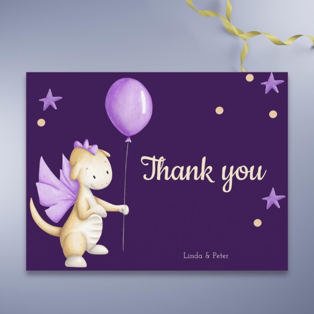 Carte Postale Purple Baby Dragon Thank You Girl Baby Shower (Cute purple dragon thank you baby shower postcard)