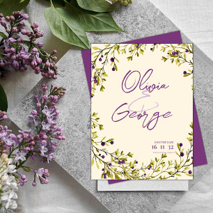 Carte Postale Purple Berry Greenery Feuilles mariage Enregistrer