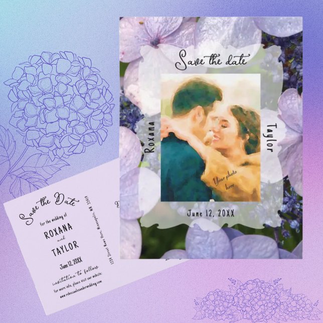 Carte Postale Purple Blue Hydrangea Wedding Photo Save the Date (Créateur téléchargé)