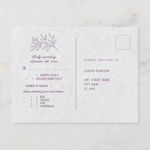 Carte Postale Purple Botanique Élégant mariage choix de repas RS