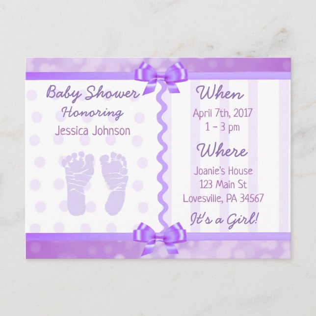 Carte Postale Purple Bows et Pois Baby shower Invitation (Devant)
