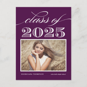 Carte Postale Purple Class of 2024 Script Photo Graduation