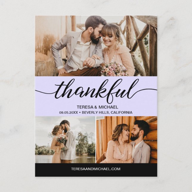 Carte Postale Purple Classic Thankful Script 3 Mariage photo (Devant)