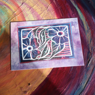 Carte Postale Purple Daisy Printmaking Carving Artisan vert